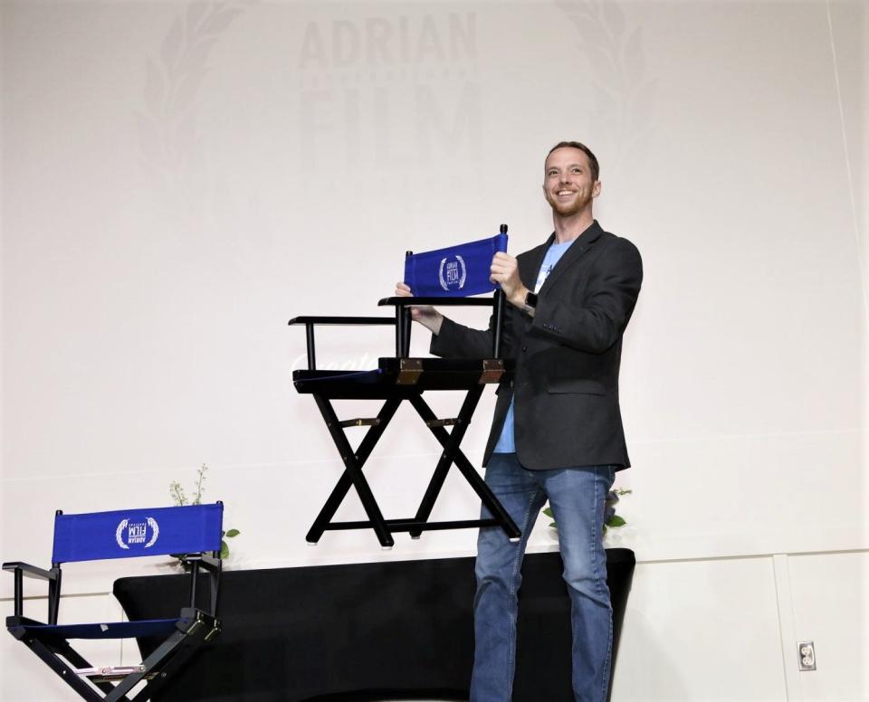 Michael Neal, president and program director of the Adrian International Film Festival, is pictured during the opening ceremony of the 2019 film festival in downtown Adrian. The film festival will return April 21-22 to downtown Adrian.