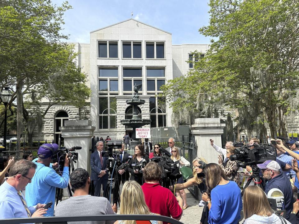 U.S. Attorney for South Carolina Adair Ford Boroughs speaks after Alex Murdaugh was sentenced to 40 years in federal prison for financial crimes on Monday, April 1, 2024, in Charleston, S.C. (AP Photo/Jeffrey Collins)