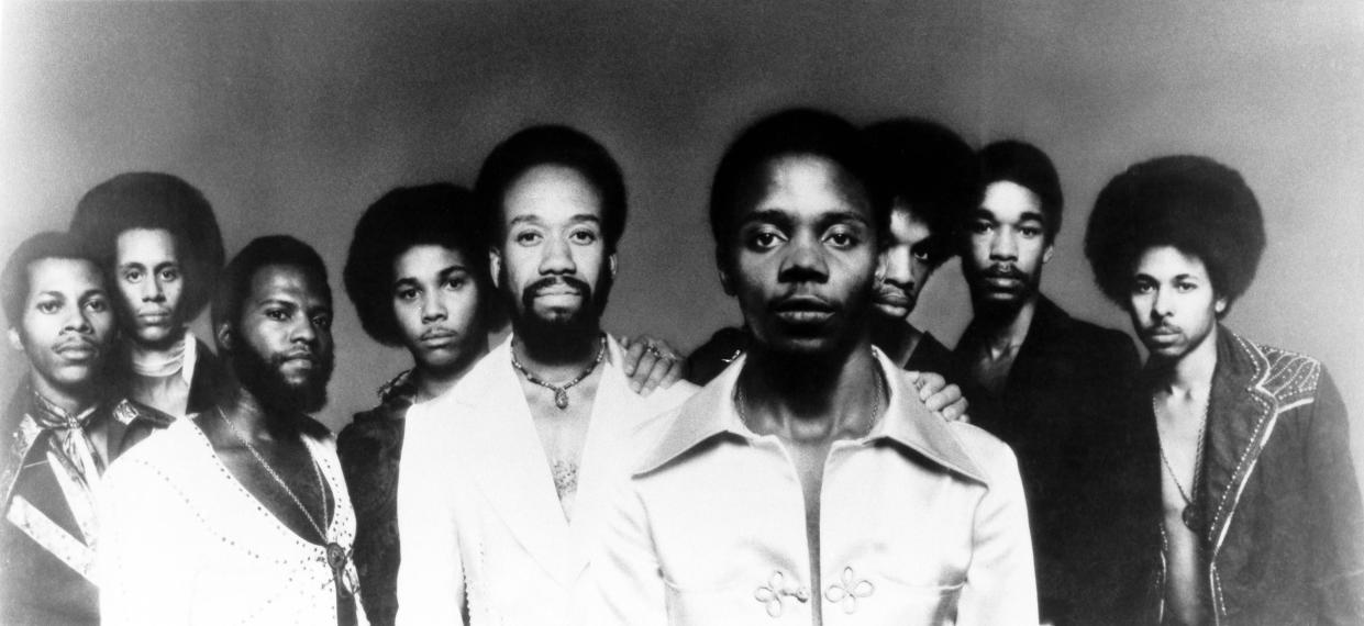 Earth, Wind & Fire, from left, Johnny Grahm, Larry Dunn, Andrew Woolfolk, Al McKay, Maurice White, Philip Bailey, Verdine White, Freddy White, Ralph Johnson.