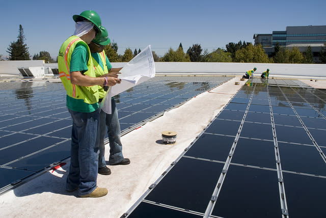 Solar panel installation on roof of Wallmart