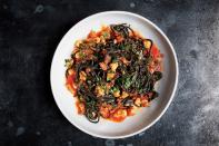 Turn heads by serving spicy ndjua with bold squid ink pasta. No nduja? Just add an extra glug of olive oil along with some red pepper flakes. <a href="https://www.epicurious.com/recipes/food/views/squid-ink-pasta-with-shrimp-nduja-and-tomato-51263900?mbid=synd_yahoo_rss" rel="nofollow noopener" target="_blank" data-ylk="slk:See recipe." class="link rapid-noclick-resp">See recipe.</a>