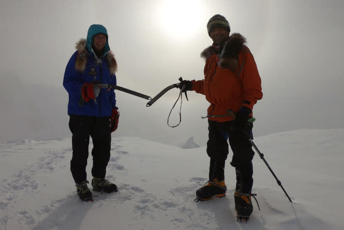Lonnie Dupre and fellow explorer in Mount frances