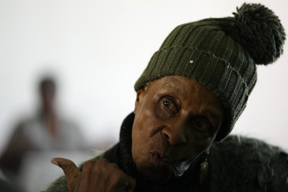 Nonki Kunene during an interview with The Associated Press in Soweto, South Africa, Monday, April 22, 2024. Thirty years ago Kunene joined thousands of South Africans who braved long queues to cast a vote in South Africa's first ever elections after years of white minority rule which denied Black South Africans the vote. (AP Photo/Themba Hadebe)