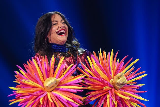 Jaime Winstone under the Firework mask (Photo: Kieron McCarron/ITV)