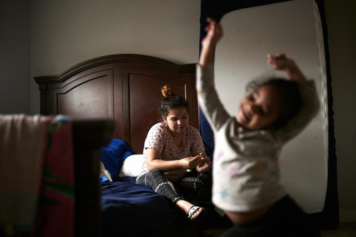 Adriana Hernandez, a mother of four from Caracas, Venezuela who lives with her family in Aurora, Colo., on April 11, 2024. (Jimena Peck/The New York Times)