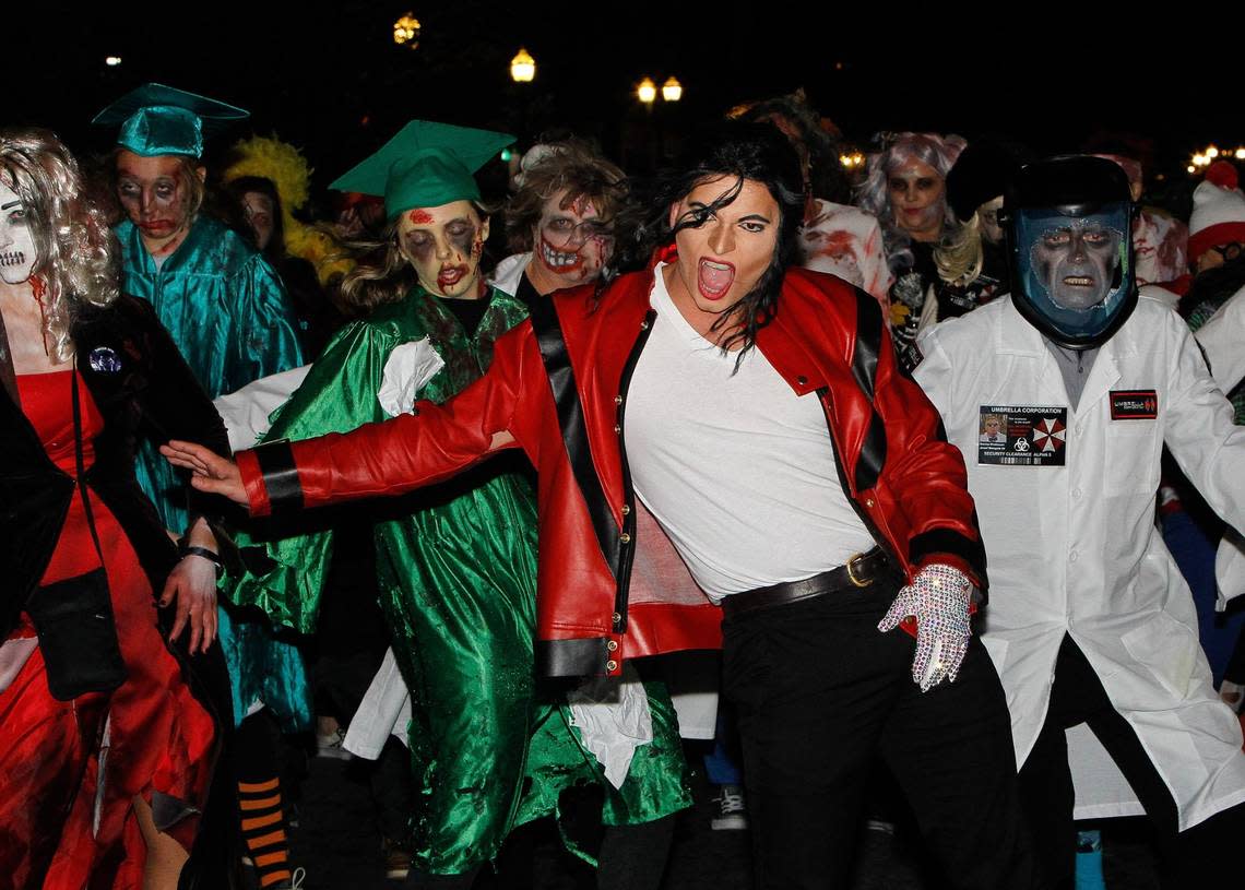 The reenactment of Michael Jackson’s Thriller is a popular annual Halloween event down Lexington’s Main Street.