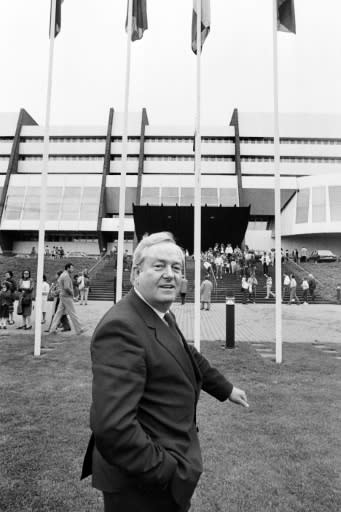 Le Pen outside the European parliament building in Strasburg in 1984, the year he was first elected to the chamber