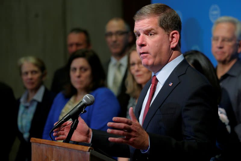 FILE PHOTO: Boston Mayor Walsh urges U.S. President Trump not to withdraw from the Paris Climate Accord during news conference in Boston