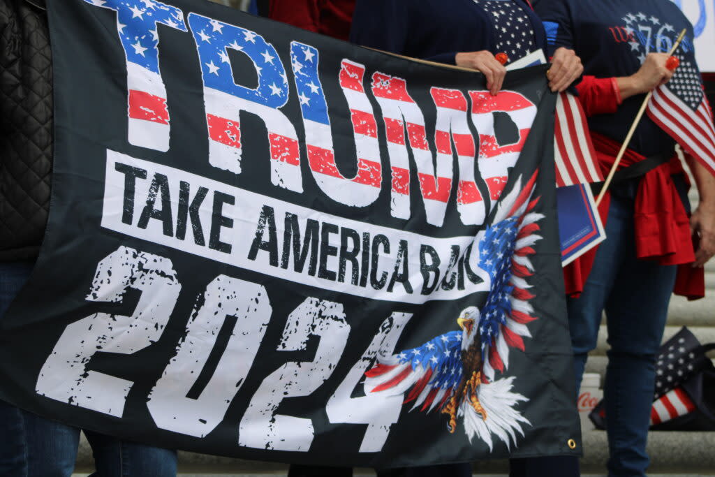 Republican protestors rally against an indictment of former President Donald Trump in Louisiana in March 22, 2023. (Greg LaRose/Louisiana Illuminator)