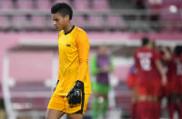 United States' goalkeeper Adrianna Franch reacts after Canada's Jessie Fleming scored the opening goal from the penalty spot during a women's semifinal soccer match at the 2020 Summer Olympics, Monday, Aug. 2, 2021, in Kashima, Japan. (AP Photo/Andre Penner)