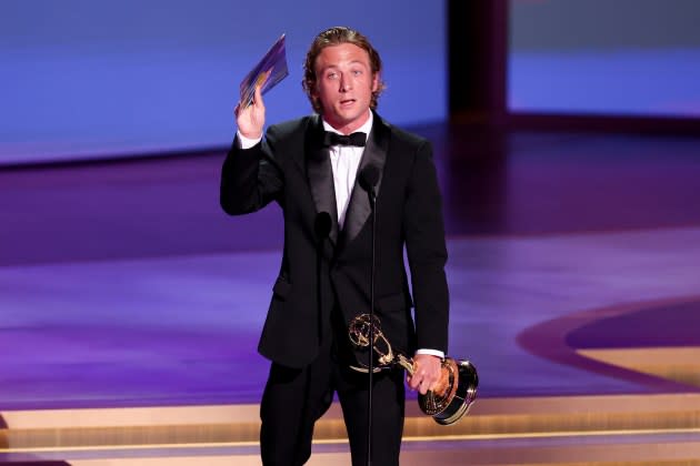 Jeremy Allen White accepting another Emmy for comedy acting for his role in 'The Bear,' an excellent but frequently not-funny show. - Credit: Christopher Polk/Variety