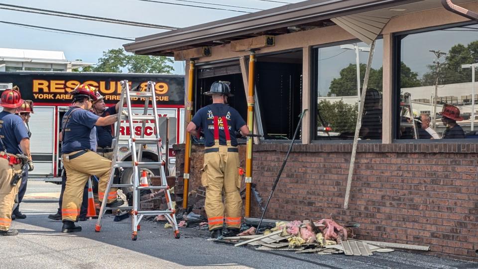 A vehicle crashed into the Stonybrook Family Restaurant on East Market Street Tuesday morning July 9, 2024.