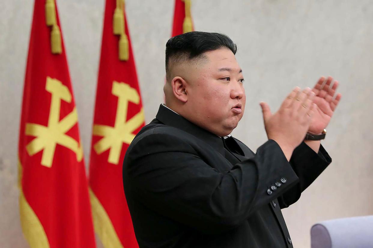 <p>North Korean leader Kim Jong-un, whose regime is accused of trying to steal the Covid vaccine</p> (KCNA via KNS)