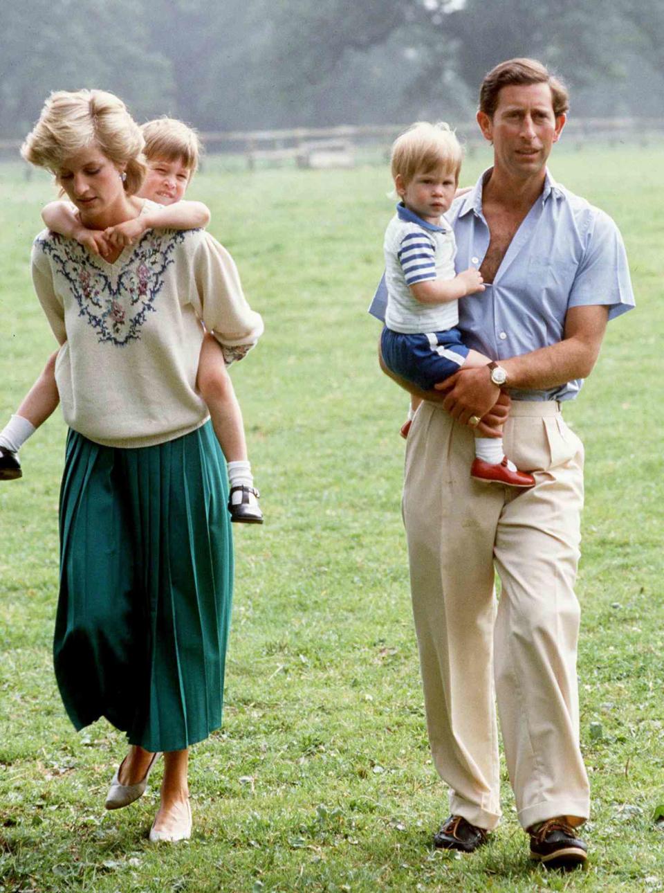 Prince Charles And Princess Diana With Prince William And Prince Harry At Home In The Gardens Of Highgrove House