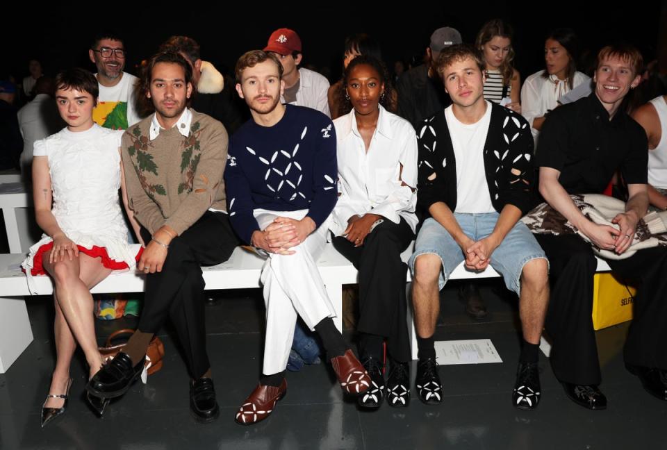 Maisie Williams, Maxim Baldry, Harry Lawtey, Sophia Brown, Ed McVey and Luther Ford attend Stefan Cooke SS24 (Hoda Davaine/Dave Benett)