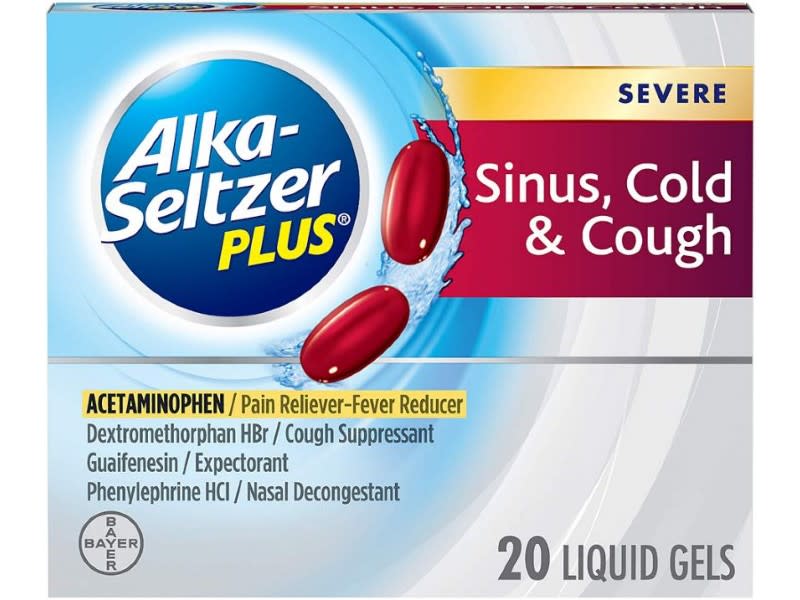 Alka-Seltzer Plus Severe Sinus, Cold & Cough Liquid Gels 20ct. (Photo: Amazon)