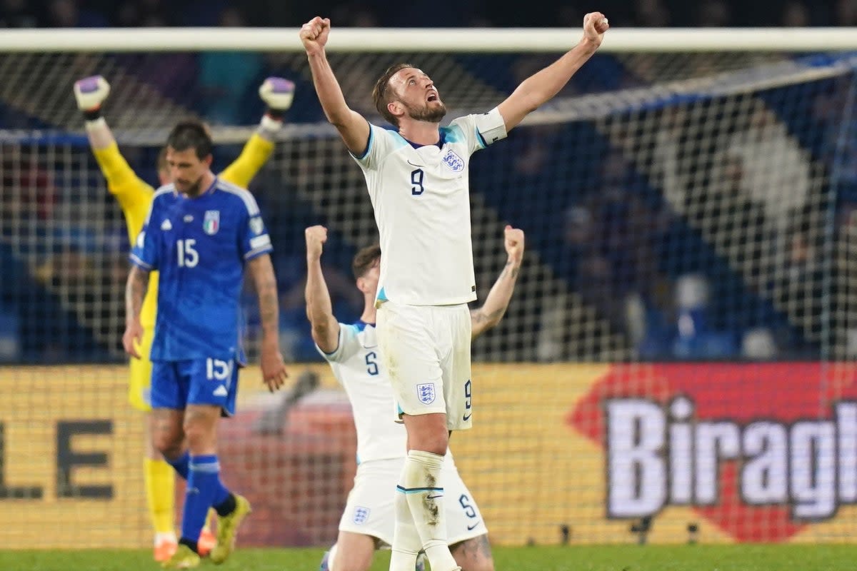 England’s Harry Kane celebrates after a record-breaking night in Naples (Adam Davy/PA) (PA Wire)