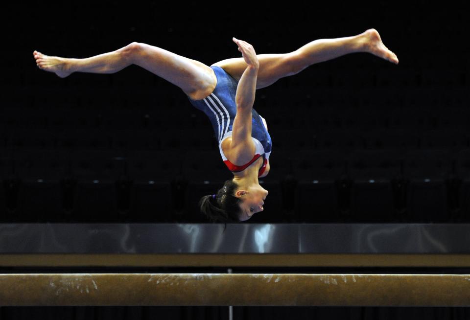 2011 World-all around champion Jordyn Wieber from the USA  on the balance beam during practice at the 2012 AT&T American Cup at Madison Square Garden in New York City March 2, 2012.  The event , which takes place March 3, will feature all-around competition for both men and women, is part of the FIG's World Series Cup series and is one of four all-around World Cup events in 2012.AFP  PHOTO/ TIMOTHY A. CLARY (Photo credit should read TIMOTHY A. CLARY/AFP/Getty Images)