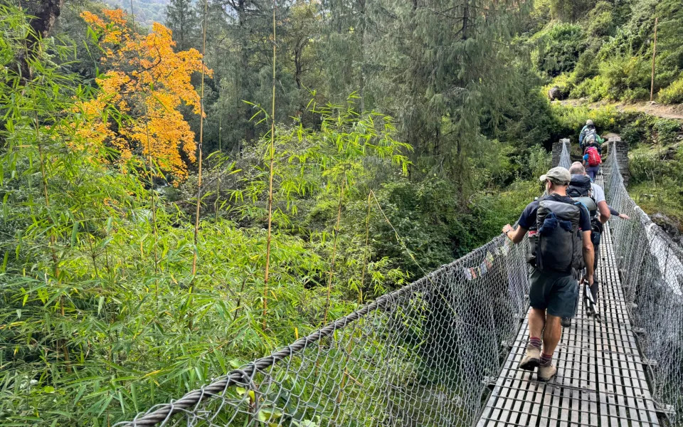 The group encountered suspension bridges and lush forests on the 11-day trek