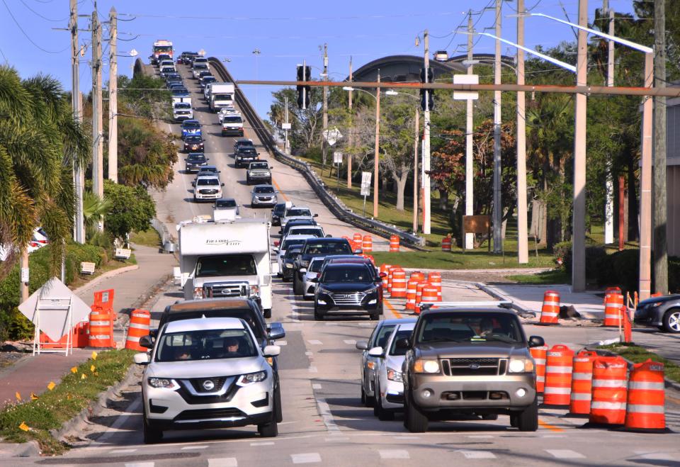 Westbound traffic in late afternoon backs up on State Road 520 over the Hubert H. Humphrey Bridge. Two sections of State Road 520 made the Space Coast Transportation Planning Organization's latest list of the five most congested corridors in Brevard County.
