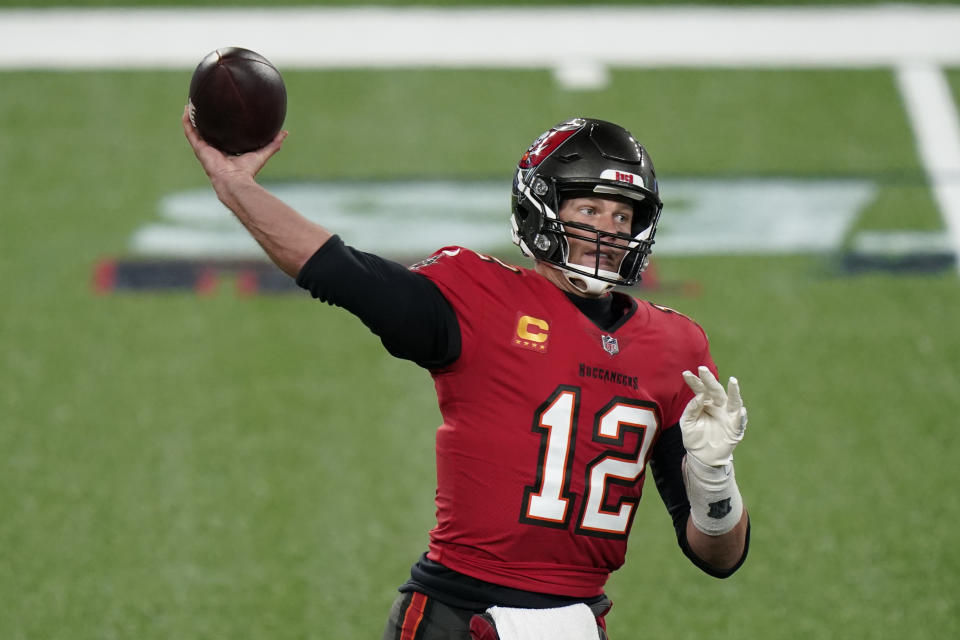 Tampa Bay Buccaneers quarterback Tom Brady throws during the first half of an NFL football game against the New York Giants, Monday, Nov. 2, 2020, in East Rutherford, N.J. This has been a year for Tampa Bay sports like no other, though the area's three successful professional teams haven't had a chance to truly capitalize on the boom and connect with re-energized fan bases. It has been — and continues to be —- a missed opportunity because of the coronavirus pandemic.(AP Photo/Corey Sipkin, File)