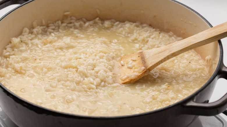 risotto cooking in a pan