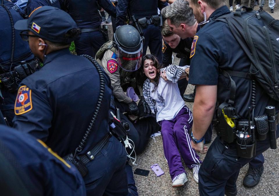 More than 50 people were arrested Wednesday at the University of Texas during a peaceful, pro-Palestinian protest. Critics say Gov. Greg Abbott's support for the crackdown is in sharp contrast to his support in 2019 of a state law that he said "protects free speech on college campuses in Texas."