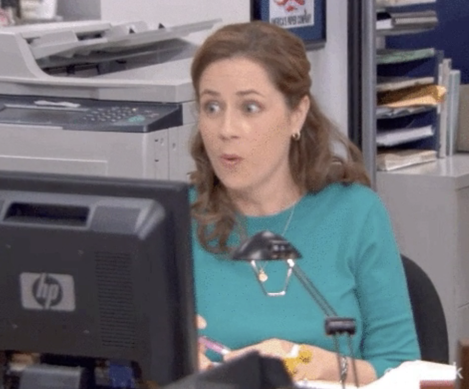 Pam from "The Office" looking shocked