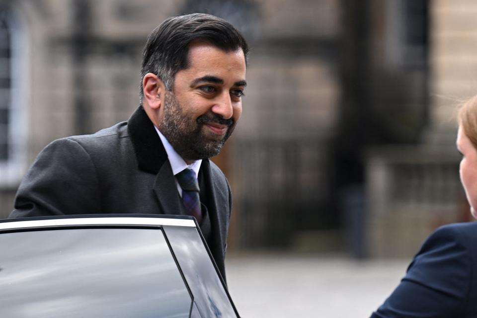Scotland&#39;s first minister and Scottish National Party (SNP) leader Humza Yousaf arrives at St Giles&#39; Cathedral (via REUTERS)