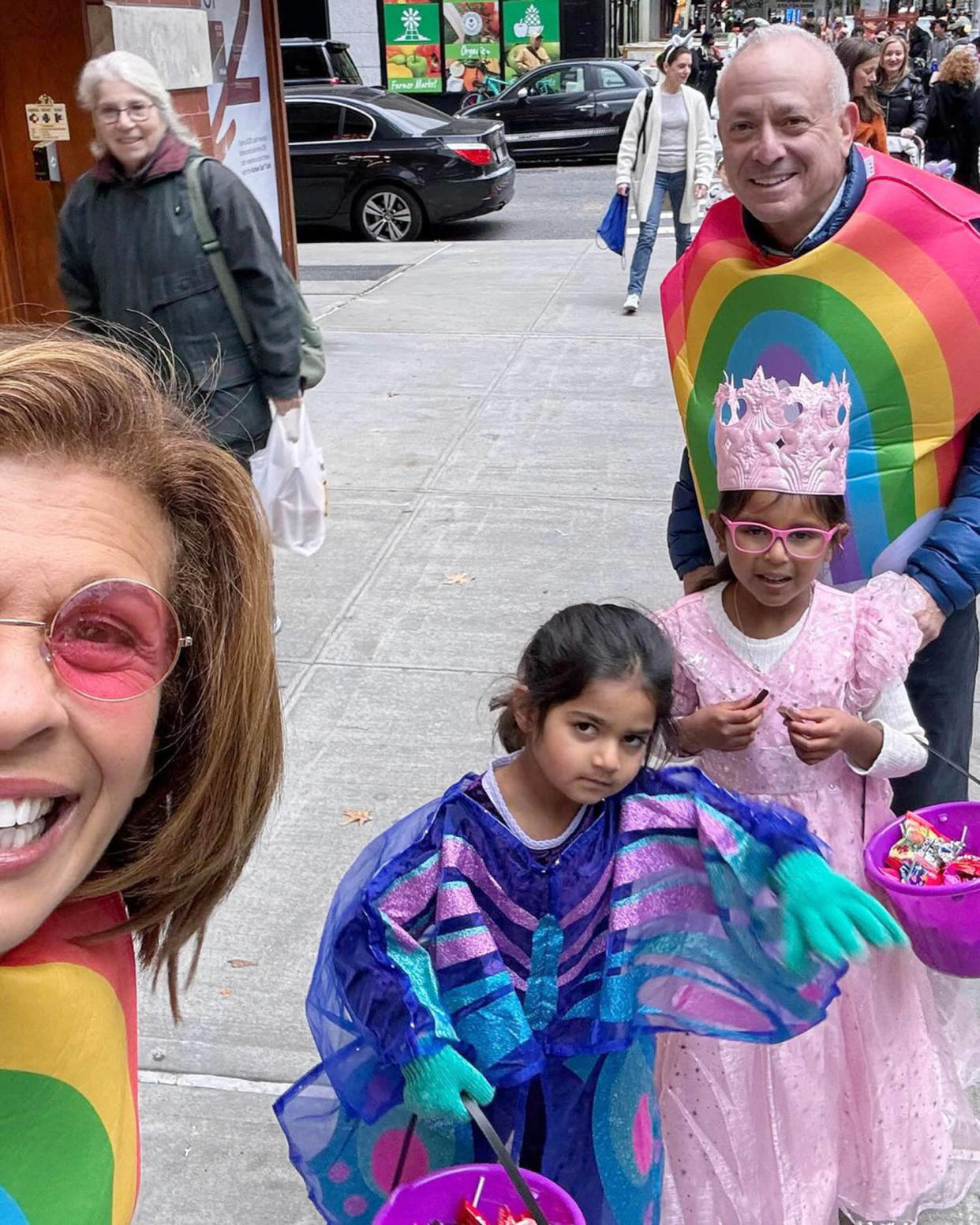 Hoda Kotb did some trick-or-treating on the streets of Manhattan with daughters Hope and Haley and ex Joel Schiffman. (@hodakotb via Instagram)