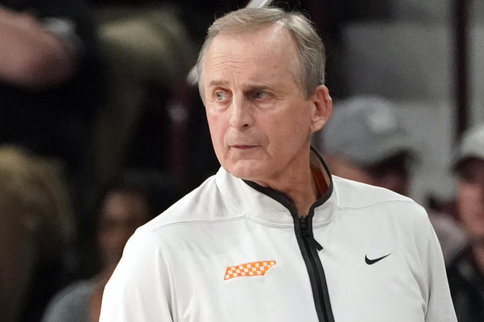 FILE - Tennessee head coach Rick Barnes watches his players during the first half of an NCAA college basketball game against Mississippi State in Starkville, Miss., Tuesday, Jan. 17, 2023. Tennessee has extended coach Rick Barnes' contract through the 2027-28 season, which should help ensure he finishes his career with the Volunteers. (AP Photo/Rogelio V. Solis, File)