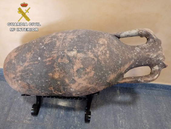 One of the ancient amphora found by police during an inspection at a frozen fish shop in Alicante, southern Spain (Guardia Civil)