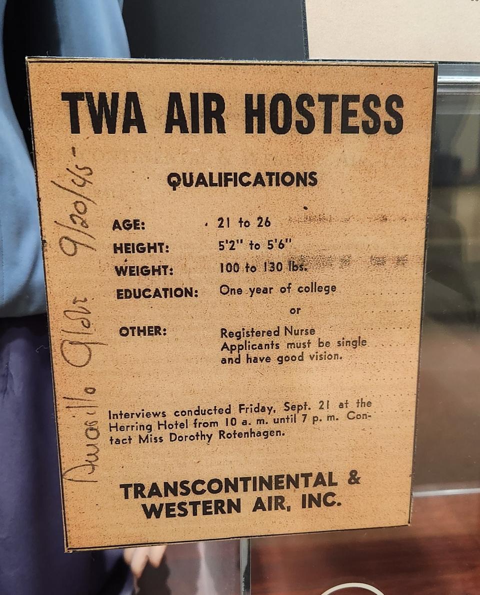 Air Hostess Qualifications: Age, 21 to 26; height, 5'2" to 5'6"; weight, 100 to 130 lbs; education, 1 year of college or a registered nurse; must be single and have good vision