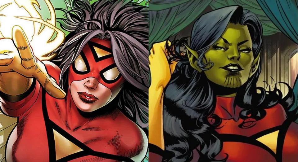 Spider-Woman Jessica Drew, and her Skrull counterpart Veranke.