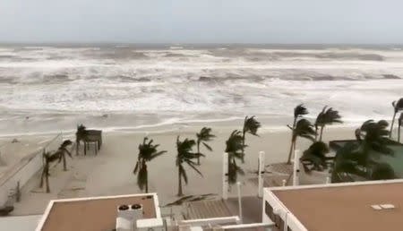 General view from the Al Baleed Resort Salalah by Anantara during Cyclone Mekunu, in Salalah, Oman May 26 2018, in this still image obtained from a video by social media. James Hewitson/Twitter/@Anantara Salalah /via REUTERS