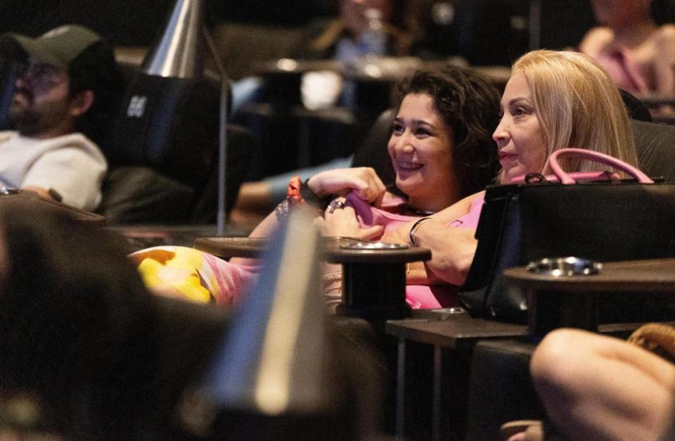 Sophia Betancourt, 17, and mother Greter Varona, 52, wait for the Barbie movie to start at Cinépolis Coconut Grove in Miami, Fla., on Sunday, July 23, 2023. “It was cute.” Betancourt said after the movie. “I loved it. Ken was hilarious.”