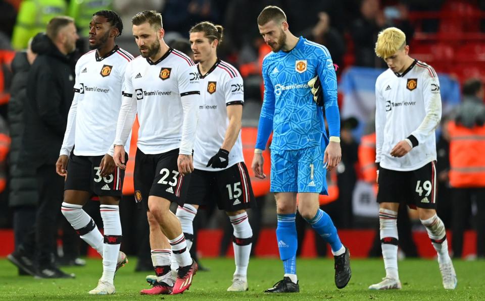 United players walked out with their heads bowed after losing 7-0 to Liverpool