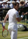 Great Britain's Andy Murray celebrates a point in his Men's Final against Serbia's Novak Djokovic during day thirteen of the Wimbledon Championships at The All England Lawn Tennis and Croquet Club, Wimbledon.