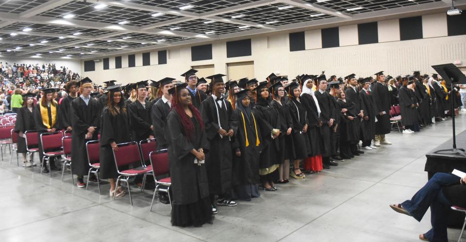 Tech graduates wait to be seated Saturday, June 4, 2022, at River's Edge Convention Center in St. Cloud.