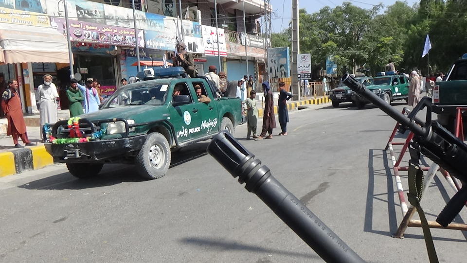 JALALABAD, AFGHANISTAN - AUGUST 17: Taliban members patrol the streets of Jalalabad city, Afghanistan on August 17, 2021, as the Taliban takes control of Afghanistan after President Ashraf Ghani fled the country. (Photo by Stringer/Anadolu Agency via Getty Images)