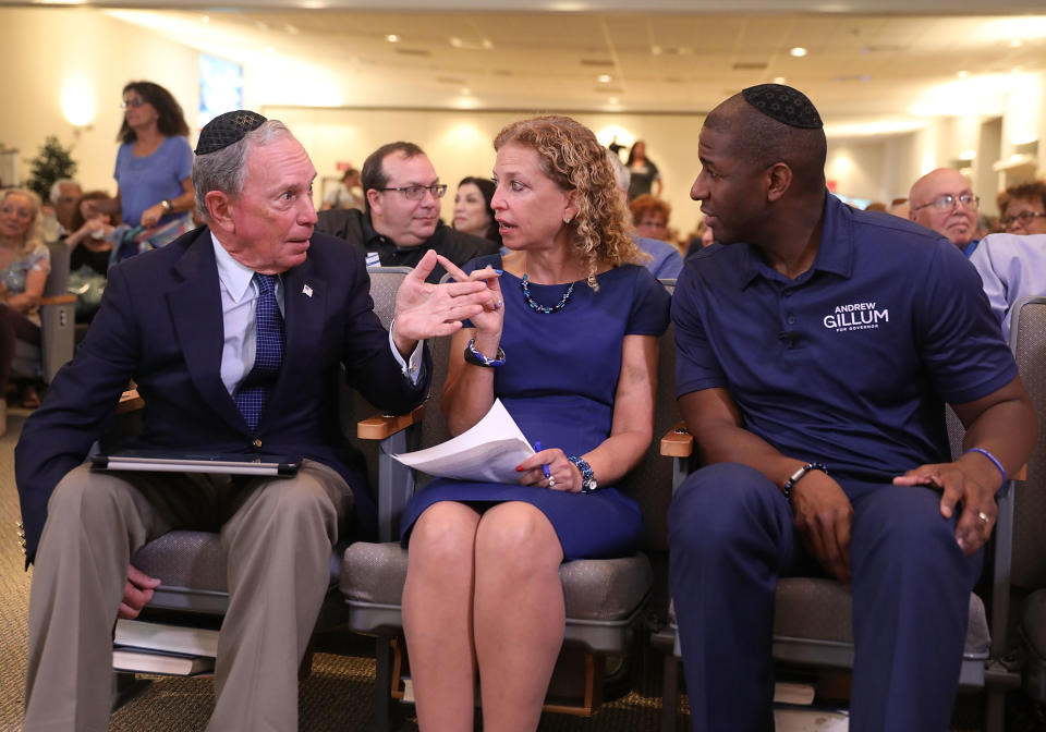 From left, Michael Bloomberg, Rep. Debbie Wasserman Schultz, and Andrew Gillum