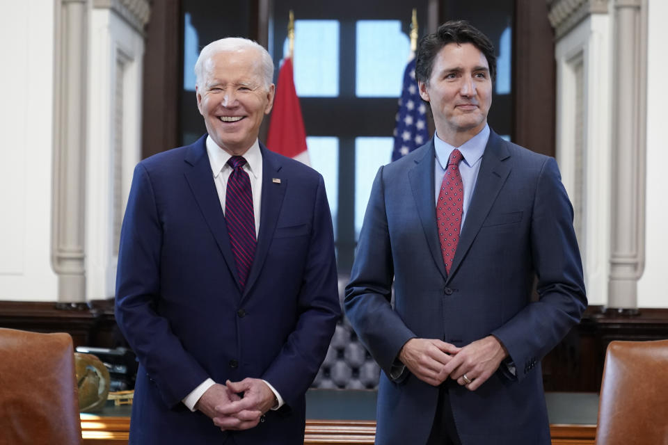 President Joe Biden meets with Canadian Prime Minister Justin Trudeau at Parliament Hill, Friday, March 24, 2023, in Ottawa, Canada. (AP Photo/Andrew Harnik)