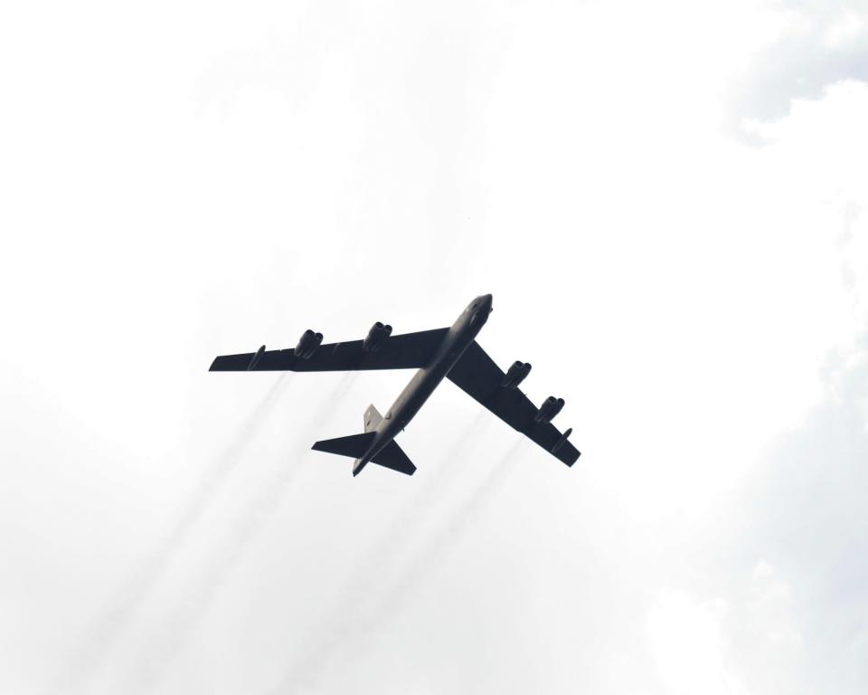 Pictured is a B-52 passing over Shreveport.