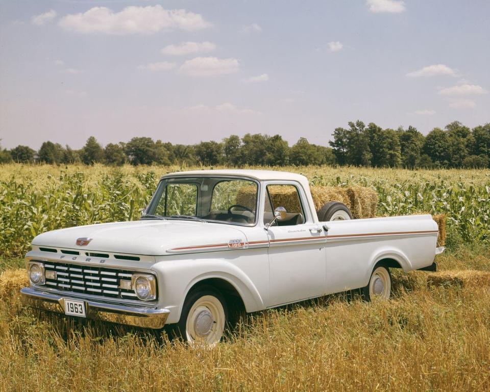 This 1963 Ford F-100 is one of more than 50 vintage truck images that posted on the Ford archive website in January 2023 in recognition of the 75th anniversary of the F-series. Images are free and downloadable.