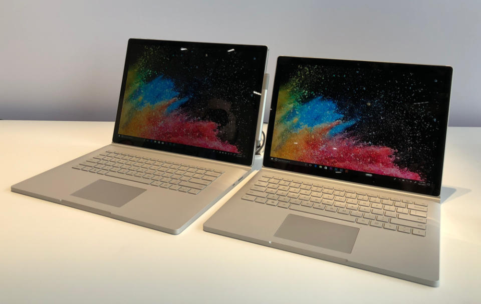 Microsoft’s new high-powered Surface Book 2 comes in both 13.5-inch and 15-inch screen sizes.