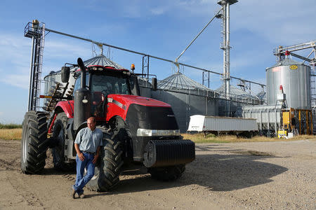 Arkansas farmer John Weiss, who said he fears losing up to 50 percent of his soybean crops which he had reported to the state board for showing signs of damage due to the drifting of Monsanto's pesticide Dicamba, poses at his farm in Dell, Arkansas, U.S. July 25, 2017. Picture taken July 25, 2017. REUTERS/Karen Pulfer Focht