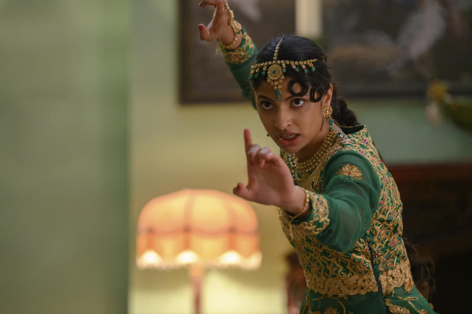 This image released by Focus Features shows Priya Kansara in a scene from "Polite Society." (Parisa Taghizadeh/Focus Features via AP)