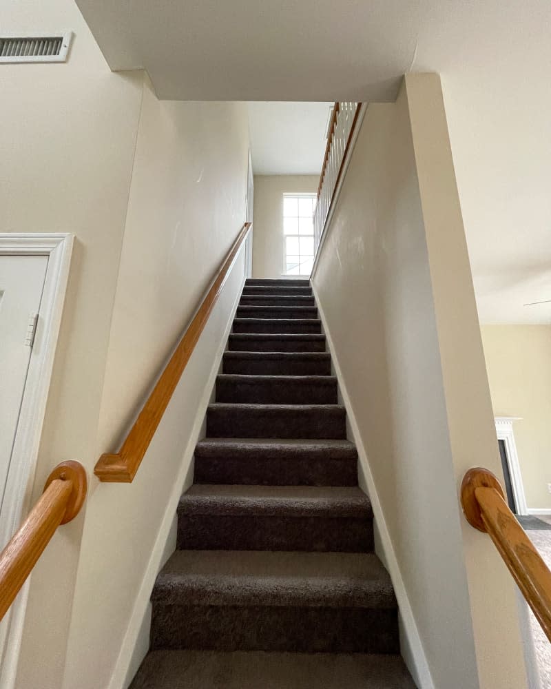 Carpeted stairs before renovation.
