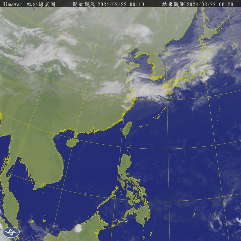 鋒面清早通過，東北季風將增強，北部及東北部天氣稍轉涼；迎風面水氣增多，臺灣北部、東半部地區及恆春半島逐漸轉為局部短暫陣雨的天氣。（圖：氣象署網站）