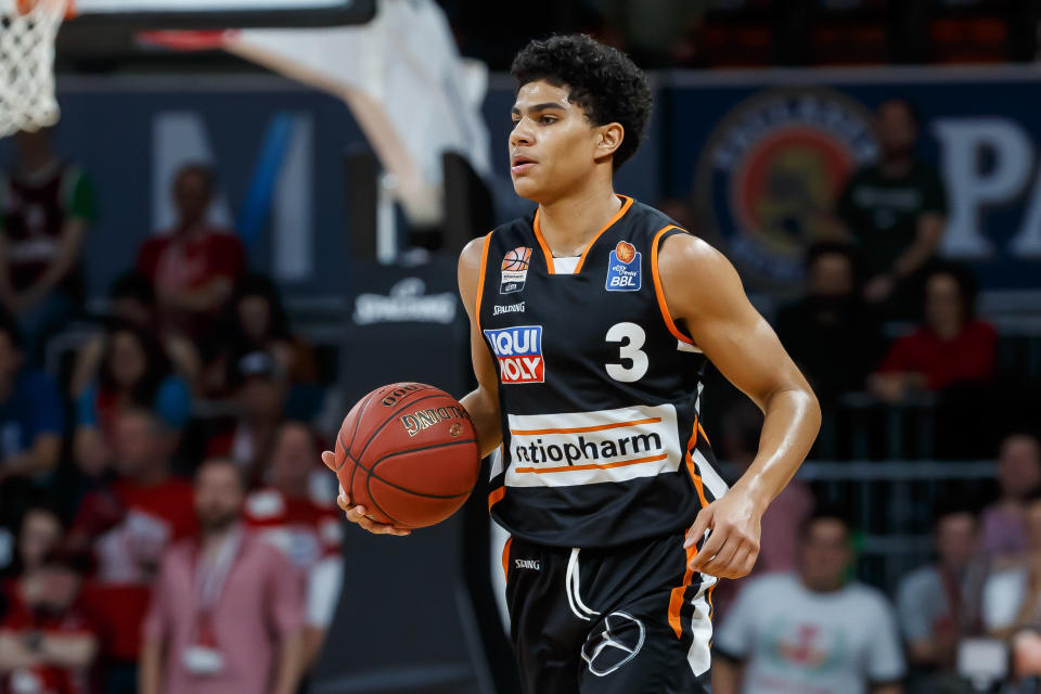 Killian Hayes of Ratiopharm Ulm controls the ball during the EasyCredit Basketball Bundesliga match between FC Bayern Basketball and Ratiopharm Ulm at Audi Domeon October 26, 2019 in Munich, Germany